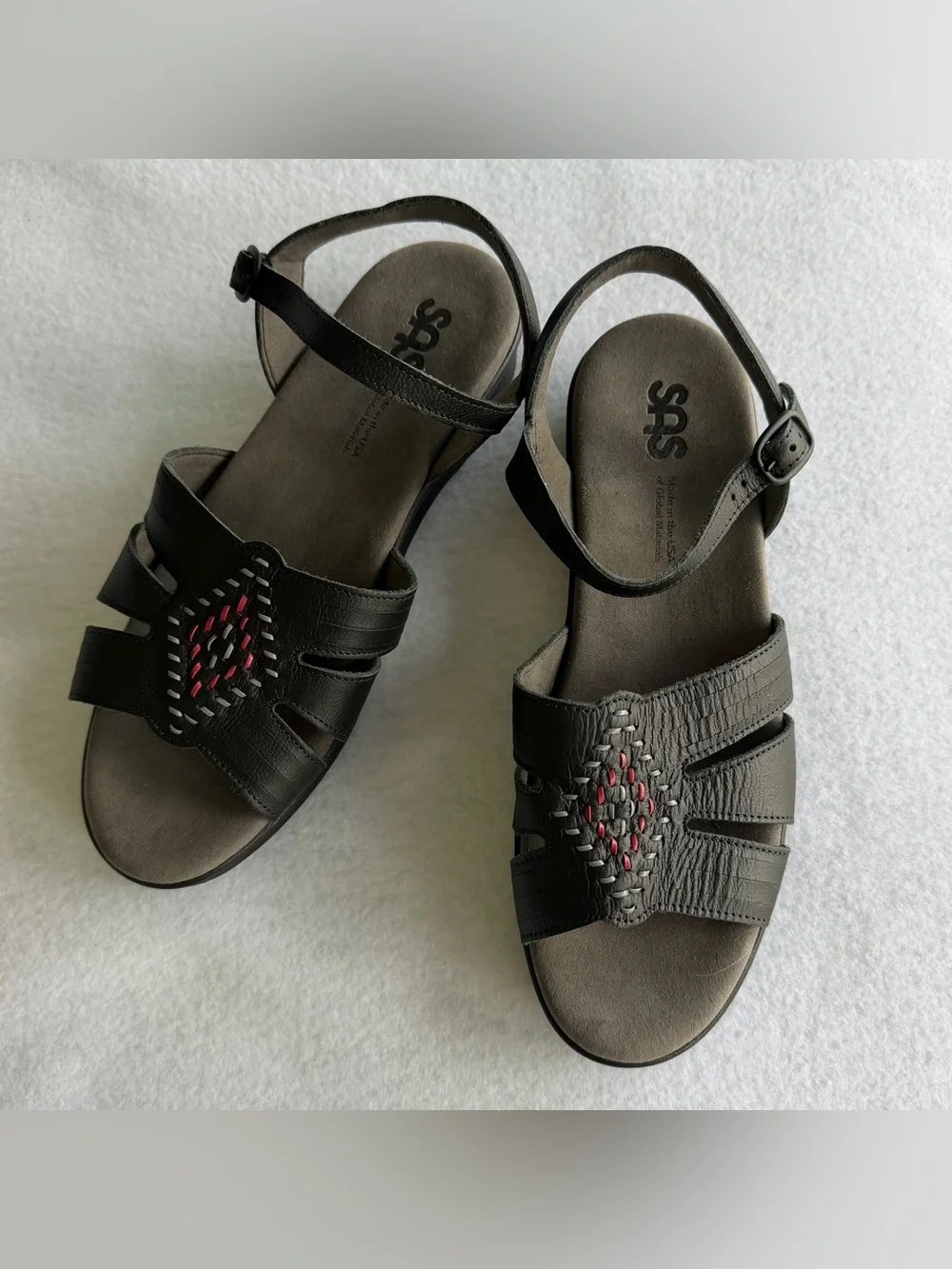 SAS Handcrafted Leather Huarache Sandals Black Stitch Detail Ankle Strap Size 10